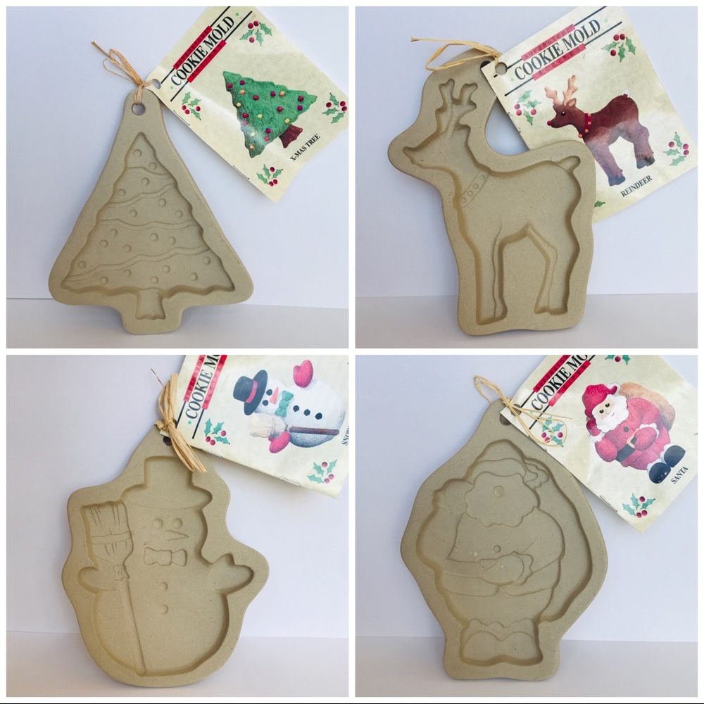 VINTAGE COOKIE MOLDS SUPERSTONE SNOWMAN SANTA REINDEER CHRISTMAS TREE RE…